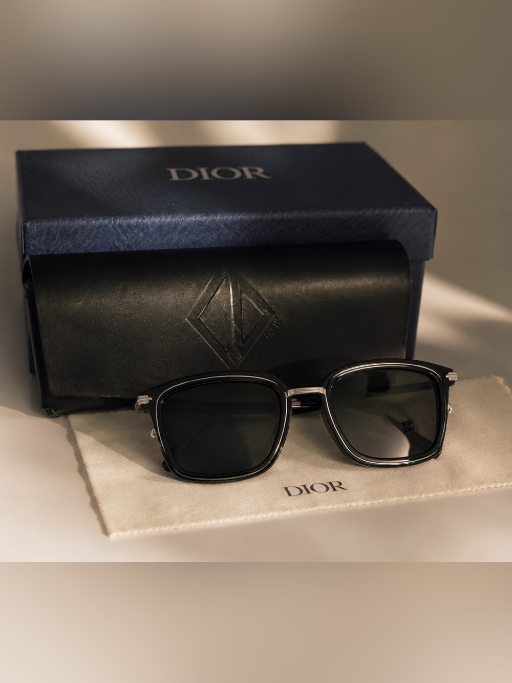 NEW Dior DiorBlackSuit S18U 13A0 Men's Black Rectangle Sunglasses Gray 53-20-145